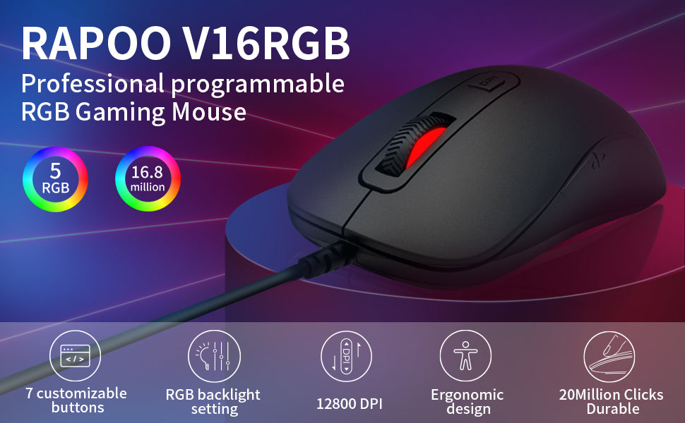 RAPOO V16 Wired Optical Gaming Mouse