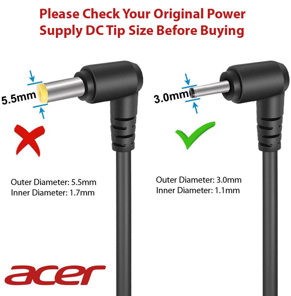 Acer Laptop Adapter 19V 3.42A 65W Small Pin